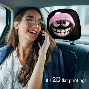 2-Pack Cute Hat Car Headrest Covers, Fun Face Print Neck Pillow Protectors for Cars & Trucks, Universal Car Seat Headrest Covers, All-Season Car Interior Accessories & Driver Gift Idea