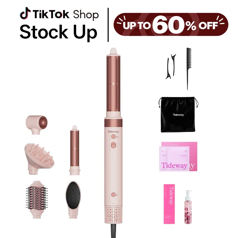 Tideway Prowaver 6-in-1 Ionic Air Styler, Hair Dryer Brush with Auto-Wrap Curlers for Fast Drying, Smooth Blowouts & Voluminous Curls, Dual Voltage