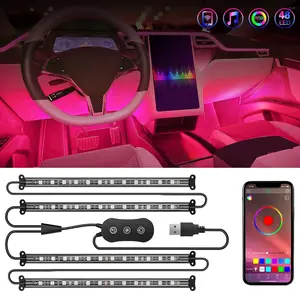 Nilight 4PCS USB Interior Car Lights 48 LEDs RGB LED Strips Lights with App Control Music Sound Active Mode Under Dash Footwell Ambient Lights 2 Line Design for Car Truck ATV UTV