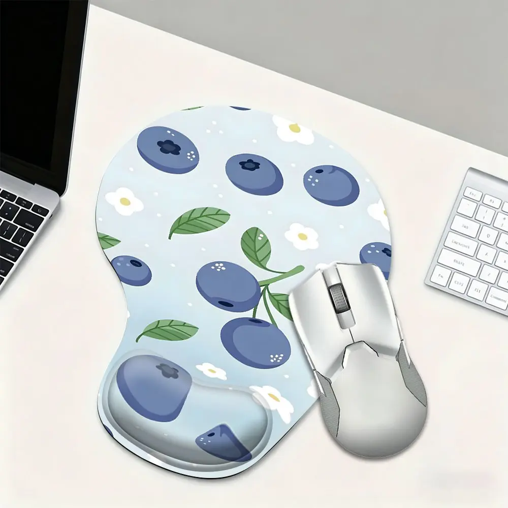 Cute Blueberry Fruit Wrist Rest Mouse Pad, Ultra-Soft Polymer Gel Frictionless Mousepad, Ergonomically Formed Wrist Bed, Chic Desk Accessories for Laptop