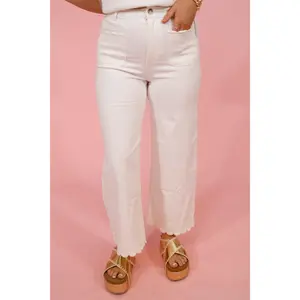 Entro White Scallop Detail Pants