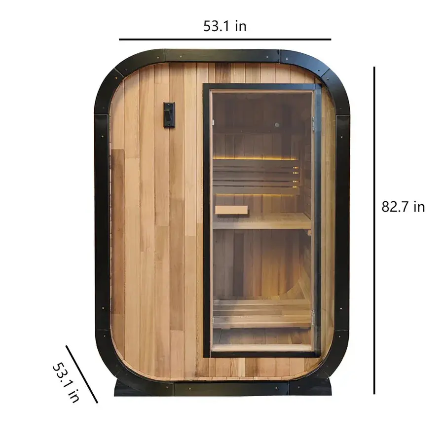 Outdoor Wooden Cedar-Spruce Barrel Sauna Full Kit (1800x2150mm), 4-6 Person Outdoor Furniture Set with Transom Window