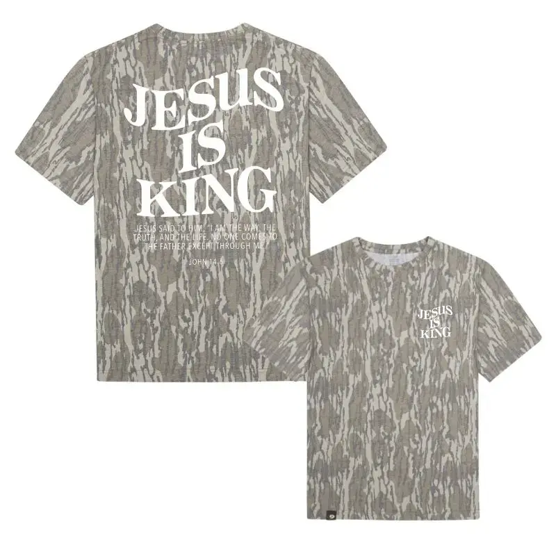 2026 Jesus Is King Mossy Oak Bottomland Camo Tee For Men And Women, Unisex Design, Soft and Breathable Cotton