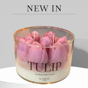 Lumiere Tulip Theme Scented Soy Blend Wax Candle 24oz for Home Decor Paraffin-Free Non-Toxic