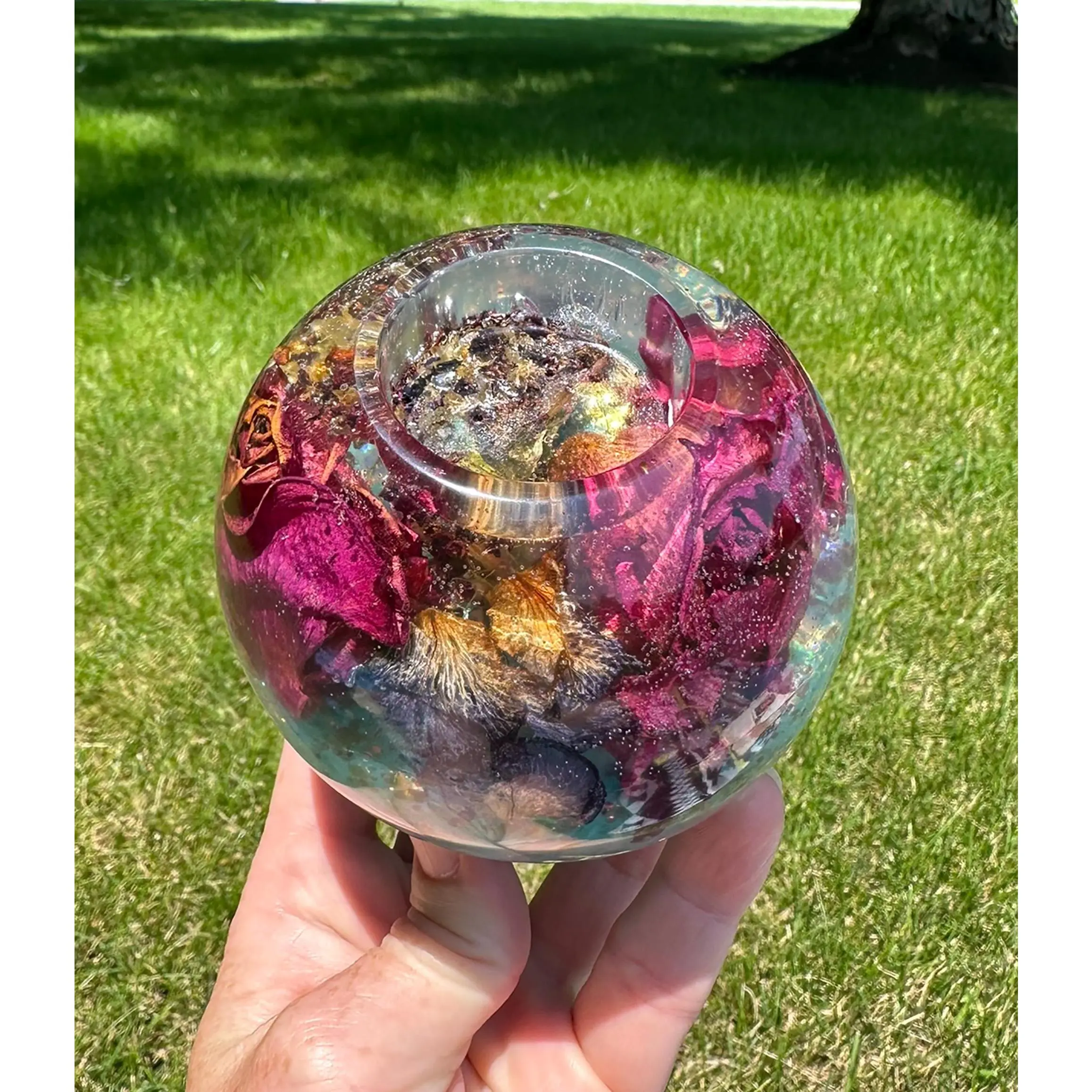 Glow in the Dark Candle Holder with Real Roses, Iris and Daffodil