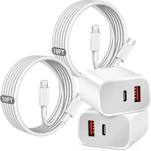 10FT/3M Fast Charger for iPhone,2PACK Dual Port A/C for iPhone Charger Fast Charging Adapter[for MFi Certified]Quick Double for iPhone Wall Charger Block 10FT USBC to Lightning Cable for iPhone 14 ProMax/13/12/11/XS/XR