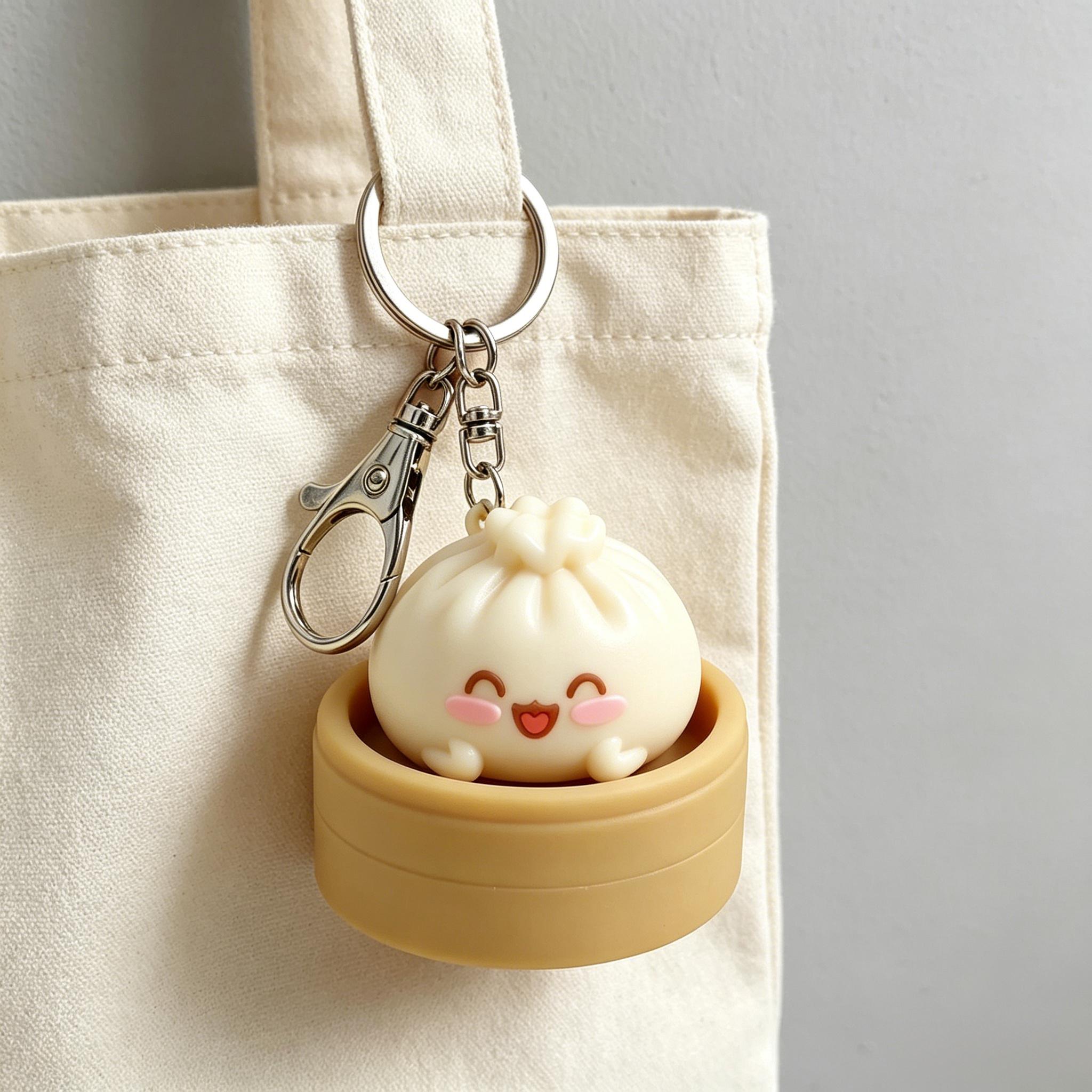 1pc Cute Mini Dumpling Keychain,  Stress Relief Toy