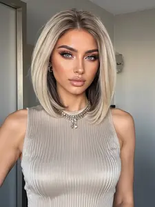 Topshe 13x6 Lace Front Wig, Natural Wave Synthetic Hair, Blonde Platinum Color, Straight, Short Length, All Seasons Wear, Lace Closure Wig