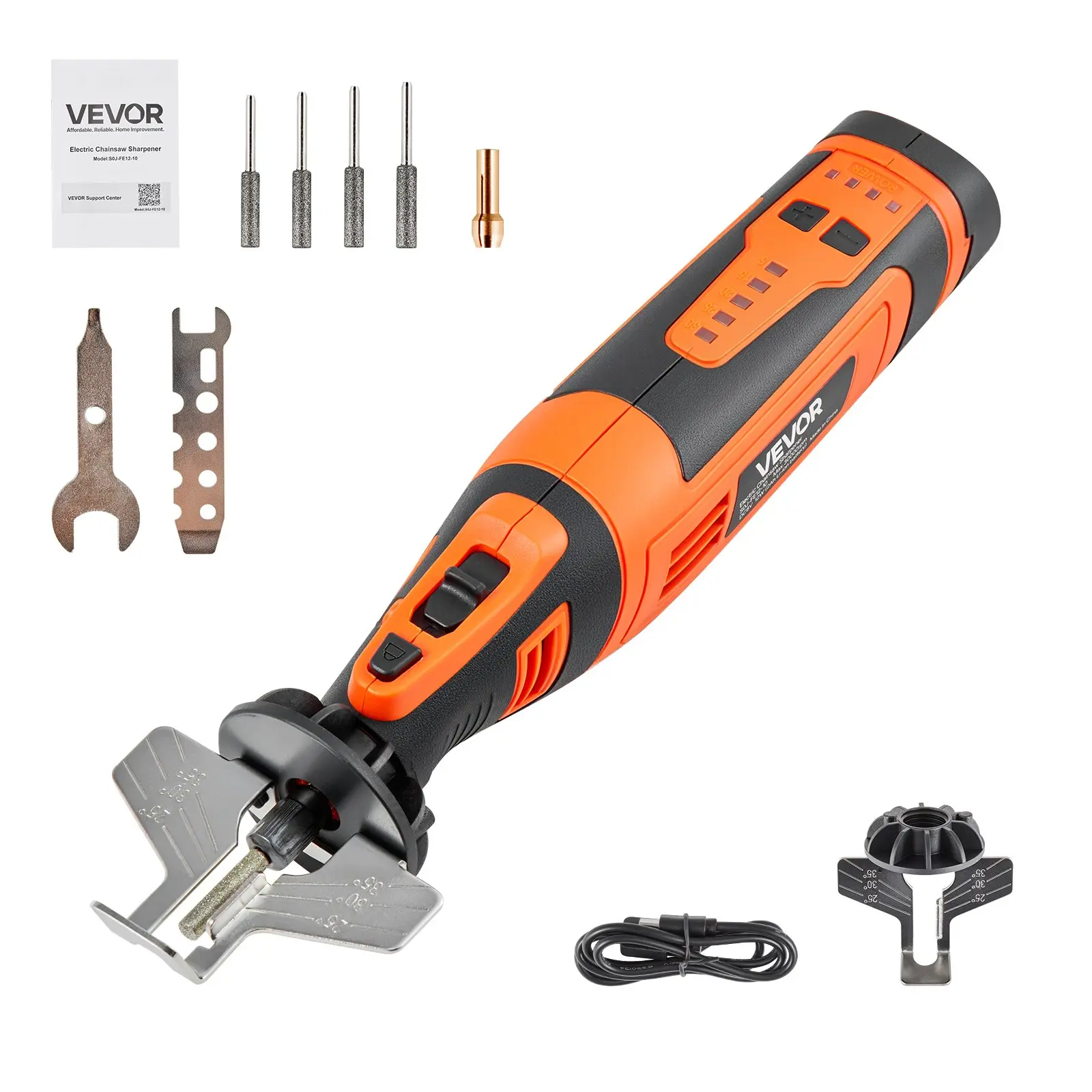 【Summerfinds】 VEVOR Cordless Chainsaw Sharpener, 5-Speed Adjustable Electric Saw Chain Sharpener 5000-30000 RPM, Rechargeable Handheld Chainsaw Sharpening Tool with 4 Sharpening Heads Angle Guide Attachmentdealsforyoudays