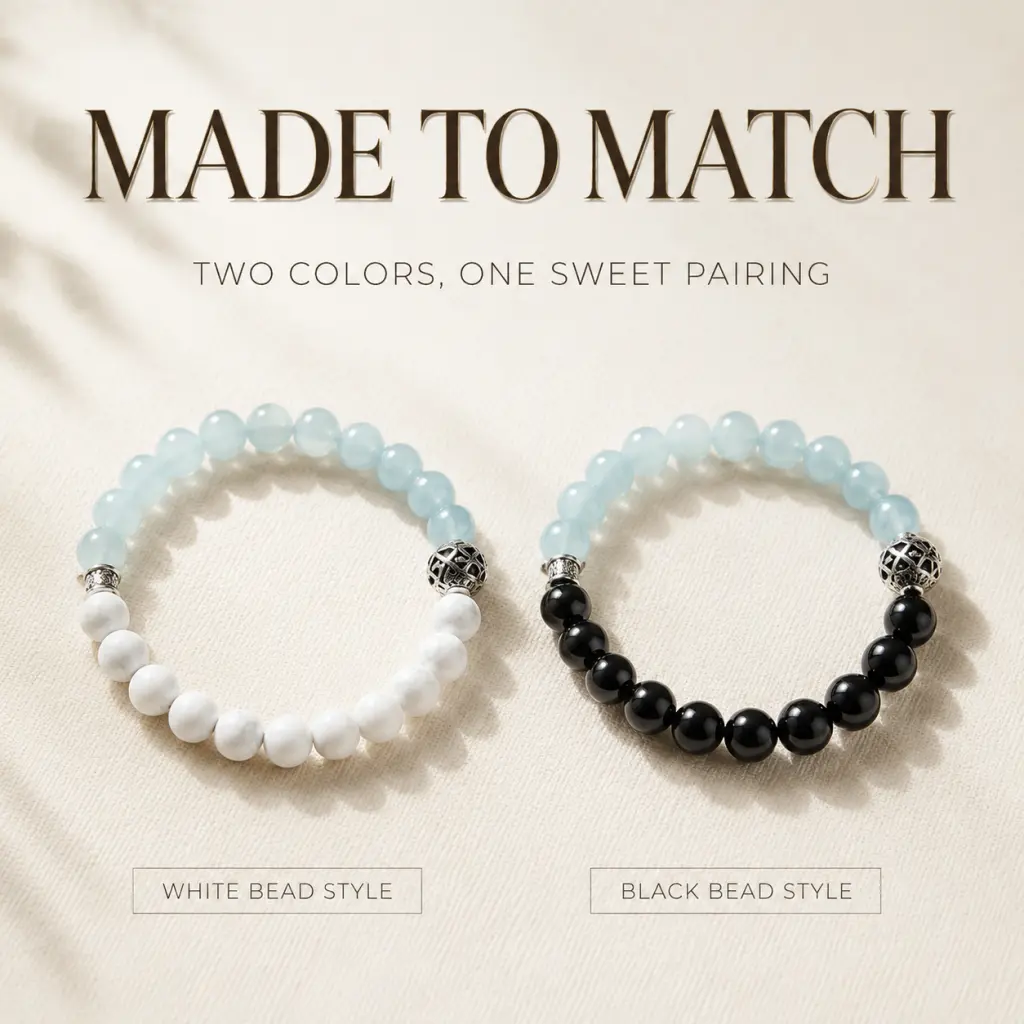 Viral Dainty Couple Bead Strand Bracelets, Casual Dating Office Lifestyle, Vintage Hollow Silver Accent Stone Bracelet, Couple Matching Jewelry for Boyfriend Girlfriend