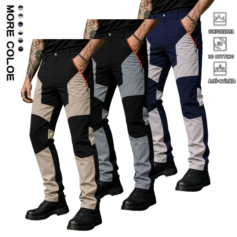 Men’s breathable wrinkle-resistant outdoor hiking cargo pants, waterproof outdoor shell pants, color-block design with anti-theft zippered pockets, tactical casual long pants