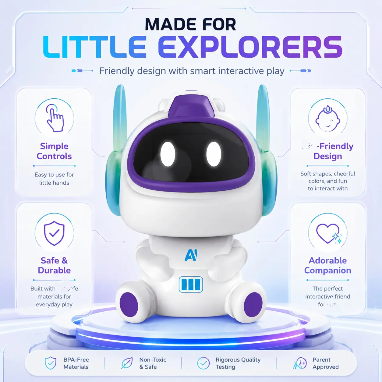 AI Companion Robot - Compact Desk-Sized Voice-Controlled Smart Talking Desktop Robot, Moves & Spins, Custom Personality, Screen-Free STEM Tech Toy, Mini Desk Decor, Multi-Mode Vacuum Cleaner, Indoor Recreation Equipment
