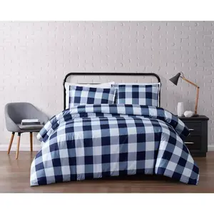 Truly Soft Everyday King Buffalo Plaid Duvet Cover Set Navy/White