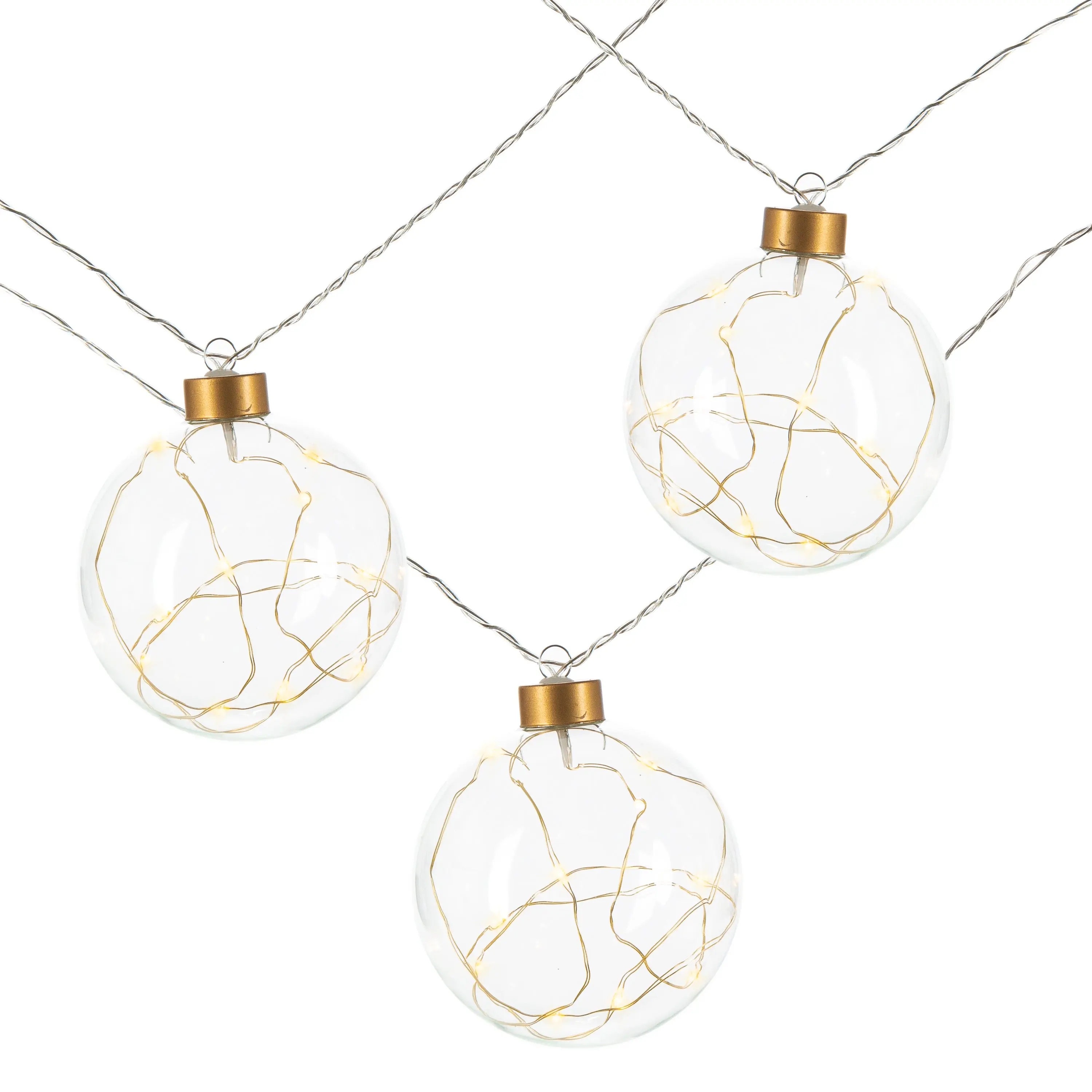 Glass Christmas Ornament Garland with Gold String Lights