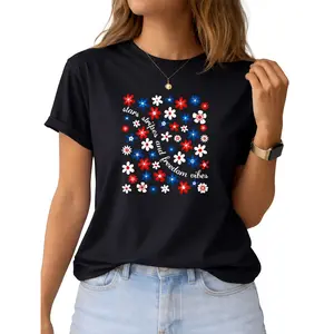 Stars Stripes and Freedom Vibes   Shirt, Retro 4th Of July T-shirt, Girly American Graphic Tee, Independence Day Clothing