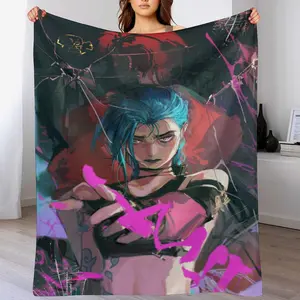 "Arcane" Jinx Abstract Art Flannel Throw Blanket | Jinx Graffiti-Style Fleece Blanket | Grunge-Themed Pink & Black Jinx Blanket | Esports Room Decor | Gift for Jinx Fans