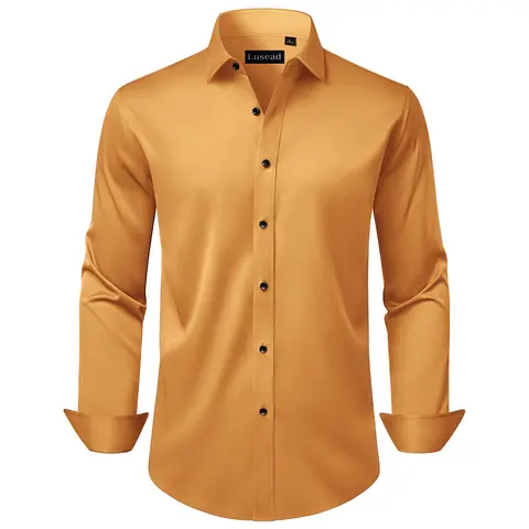 Alimens&Gentle Men's Dress Shirt Long Sleeve Stretch Wrinkle Free Soft Touch Subtle Shine Button Down Shirt for Wedding Formal Business Casual