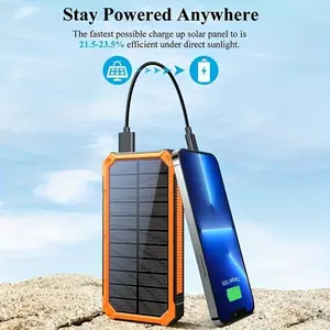 Solar Power Bank 10000mah Capacity, Chargeable, LED Night Lighting, Dual USB Output, Charges Phone, Hiking, Camping Outdoor Activities