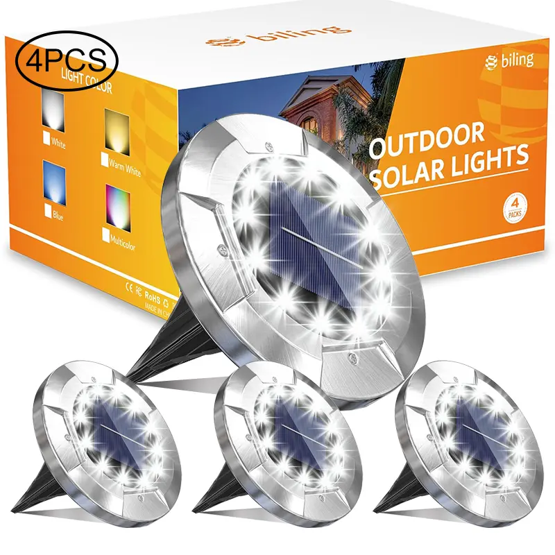 Biling 4pcs Solar Underground Light 12 LED Waterproof Outdoor Garden decor Light White Landscape Pathway Yard Terrace Lawn Solar Lighting Easy Installation