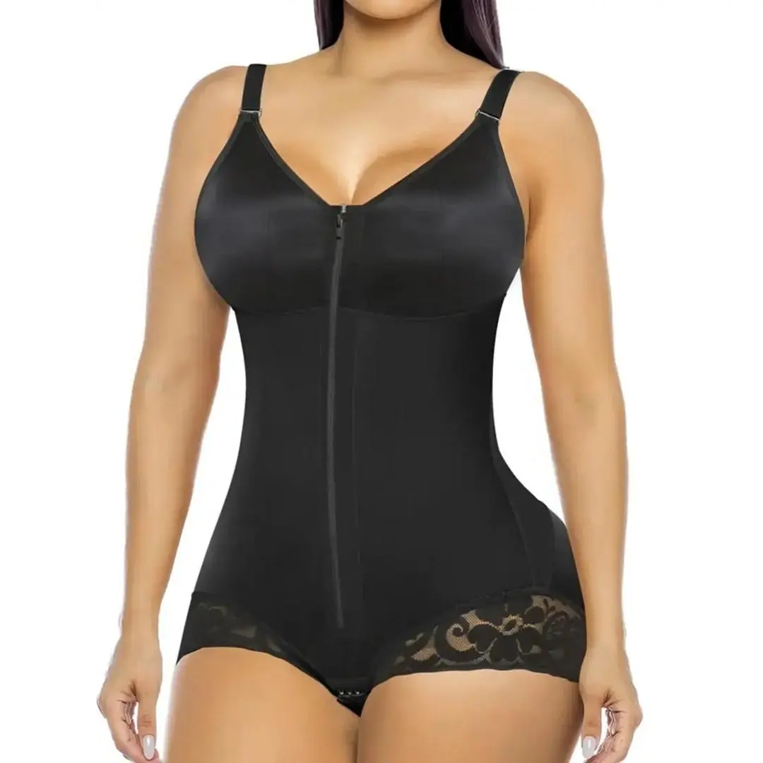 Lady's High Compression Nylon Blend Contour Goddess Shapewear Bodysuit - Adjustable Straps, Zipper Closure, Tummy Control Colombian Faja, Bridal Lingerie, Junior Sizes, Elastic Basic Womenswear for Daily Wear & Special Occasions