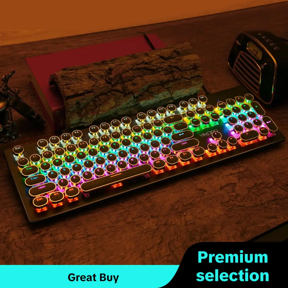 Wired Mechanical Keyboard, Punk Style Round Keyboard with Colorful Light, Ergonomic Keyboard for Gaming, Gaming Accessories, Computer Keyboard Caps, K