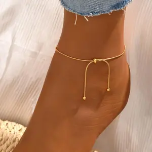 Adjustable women's ankle chain with positioning slider, summer round snake bone chain stainless steel ankle chain, suitable for daily vacations, beaches, holiday parties, and is an ideal choice for gift accessories