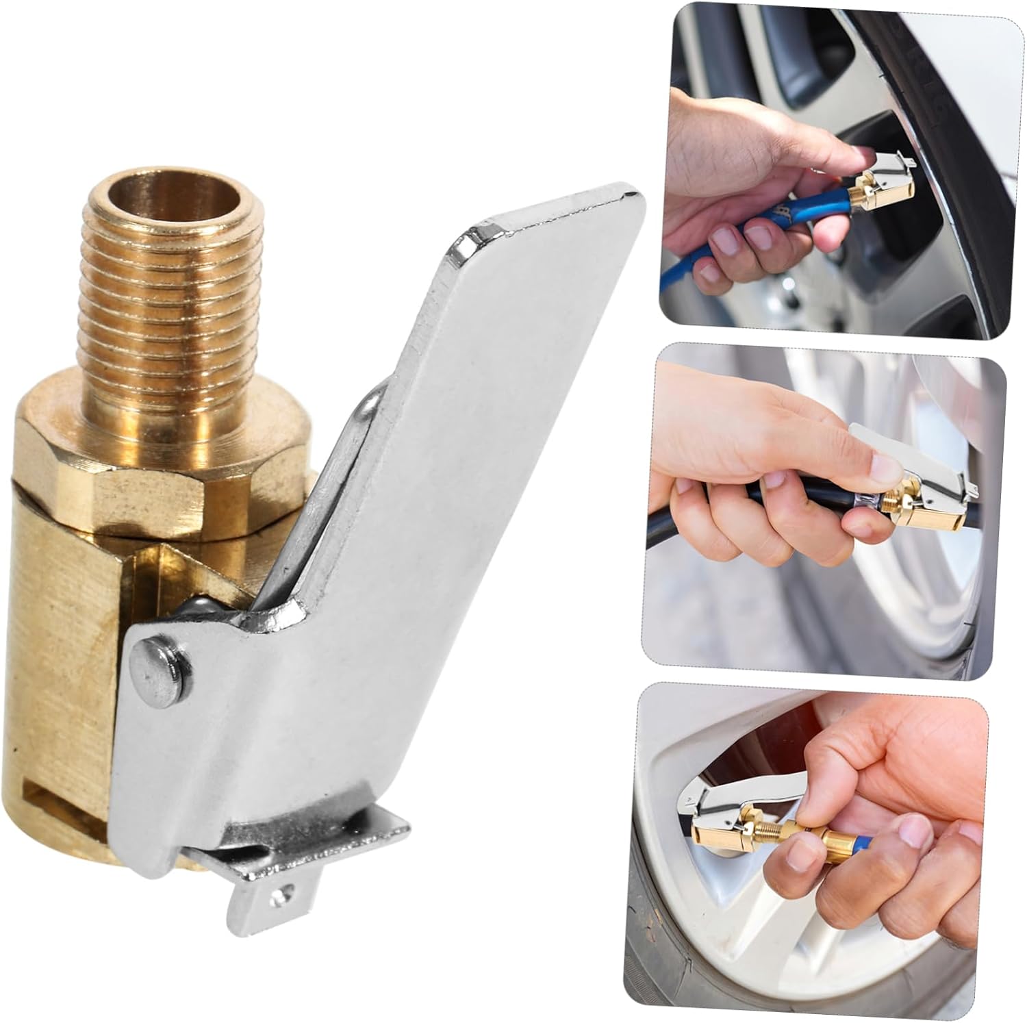 Dual Clip-on Car Tire Air Chuck Inflator Connector 2 Pack Brass 8mm Tyre Wheel Inflatable Adapter for Car Bike