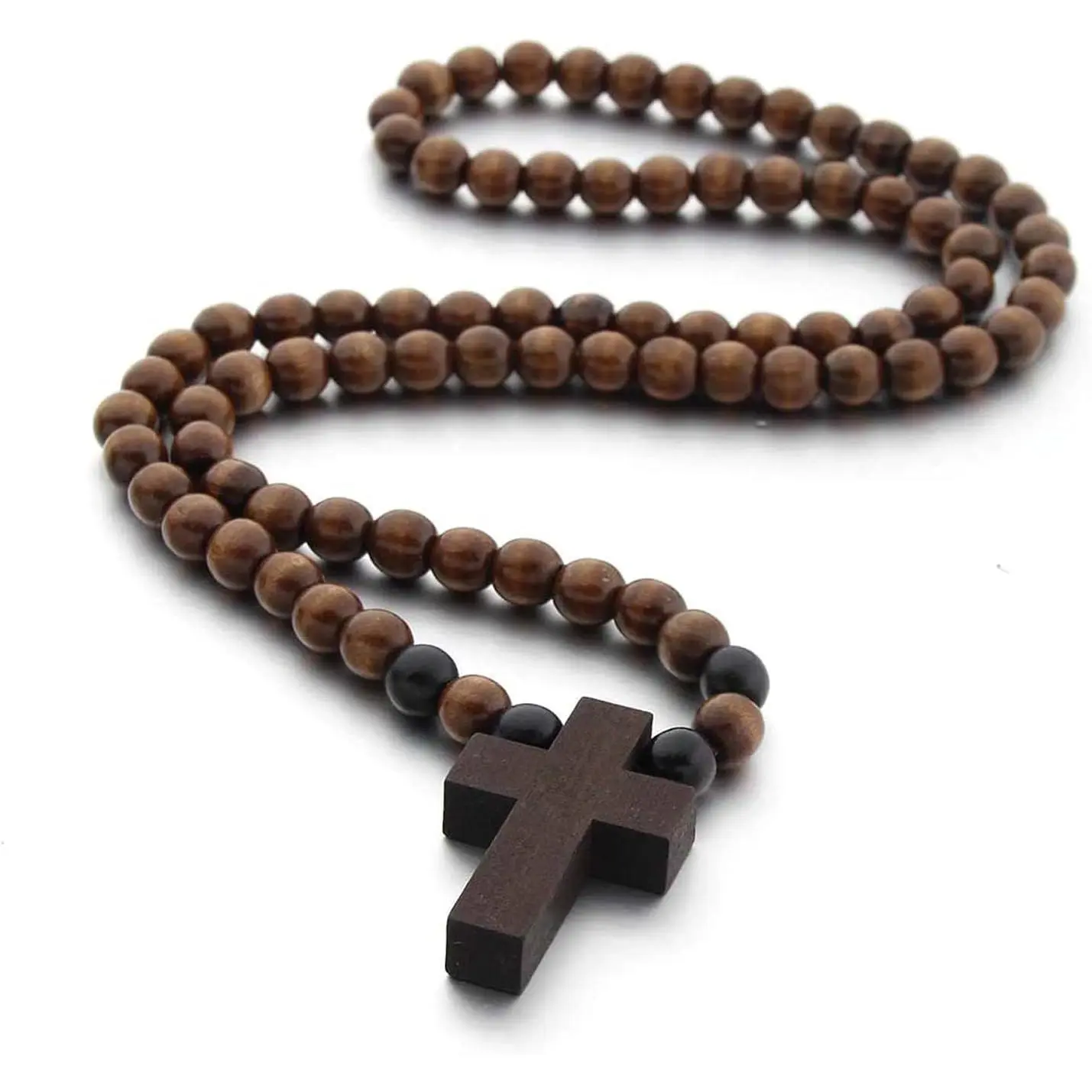 Wooden Cross Pendant Necklace - Wood Beads Cross Religion Necklace for Women Men Believer Prayer Baptism Jewelry