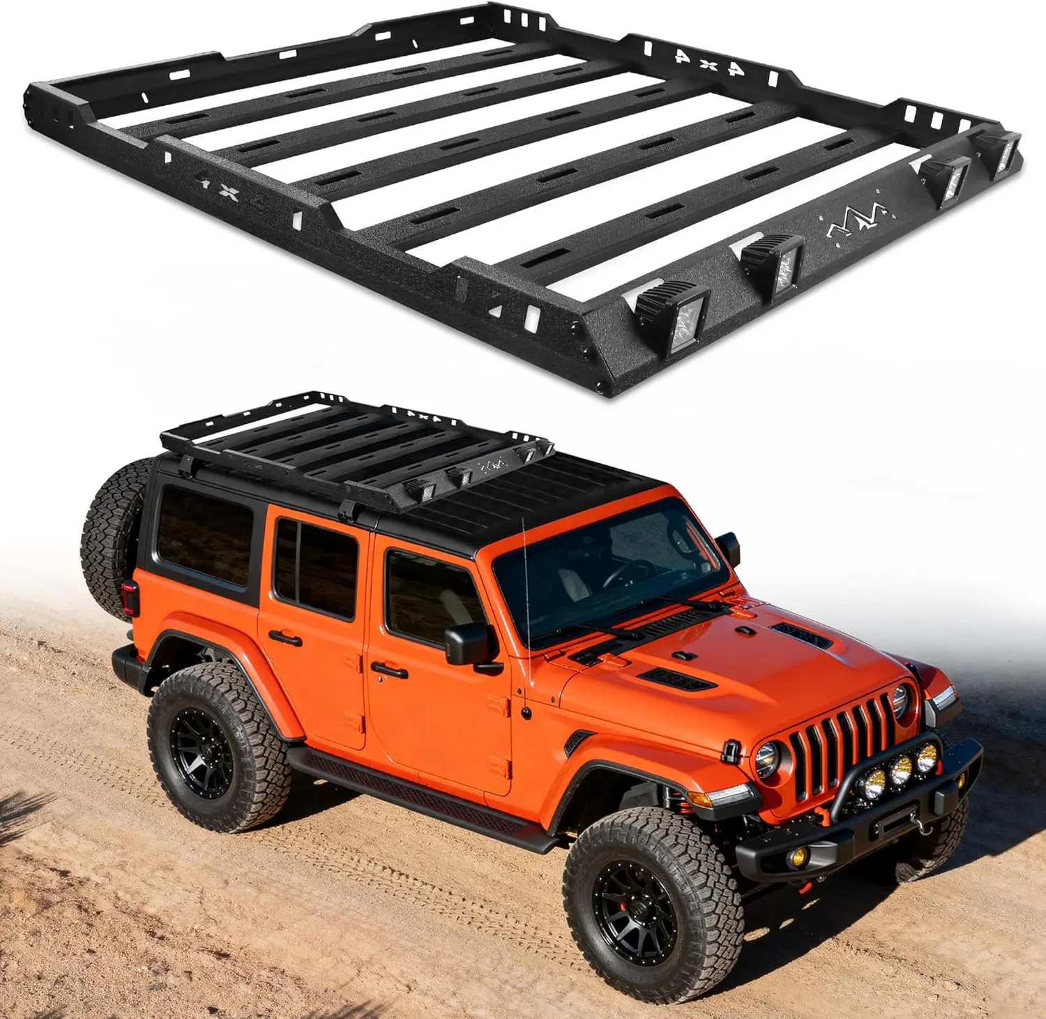 MONOKING Roof Rack Cargo Basket for 2018-2026 Wrangler JL 2-Door and 4-Door Hardtop, Steel, 400 lb Capacity, 4 LED Lights Auto Accessories Roofrack