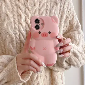 Pink cute three-dimensional bear mobile phone case for iPhone16 14 13pro Soft silicone case for Apple 15 12 case