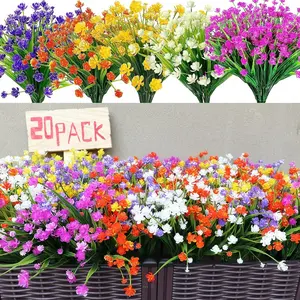 20 Bundles (Bulk) UV-Resistant Outdoor Artificial Flowers Suitable for Hanging, 5 Color Mix Faux Plastic Blooms with Stems for Porch, Wedding, Window Box, - - /Outdoor Decoration, Low Maintenance