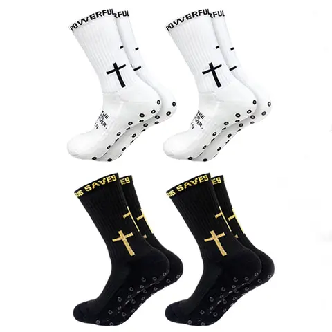 Cross Grip Soccer Socks - Anti-Slip Grips Sports Socks with Breathable & Thickened Sole for Men Women Youth US 6-13