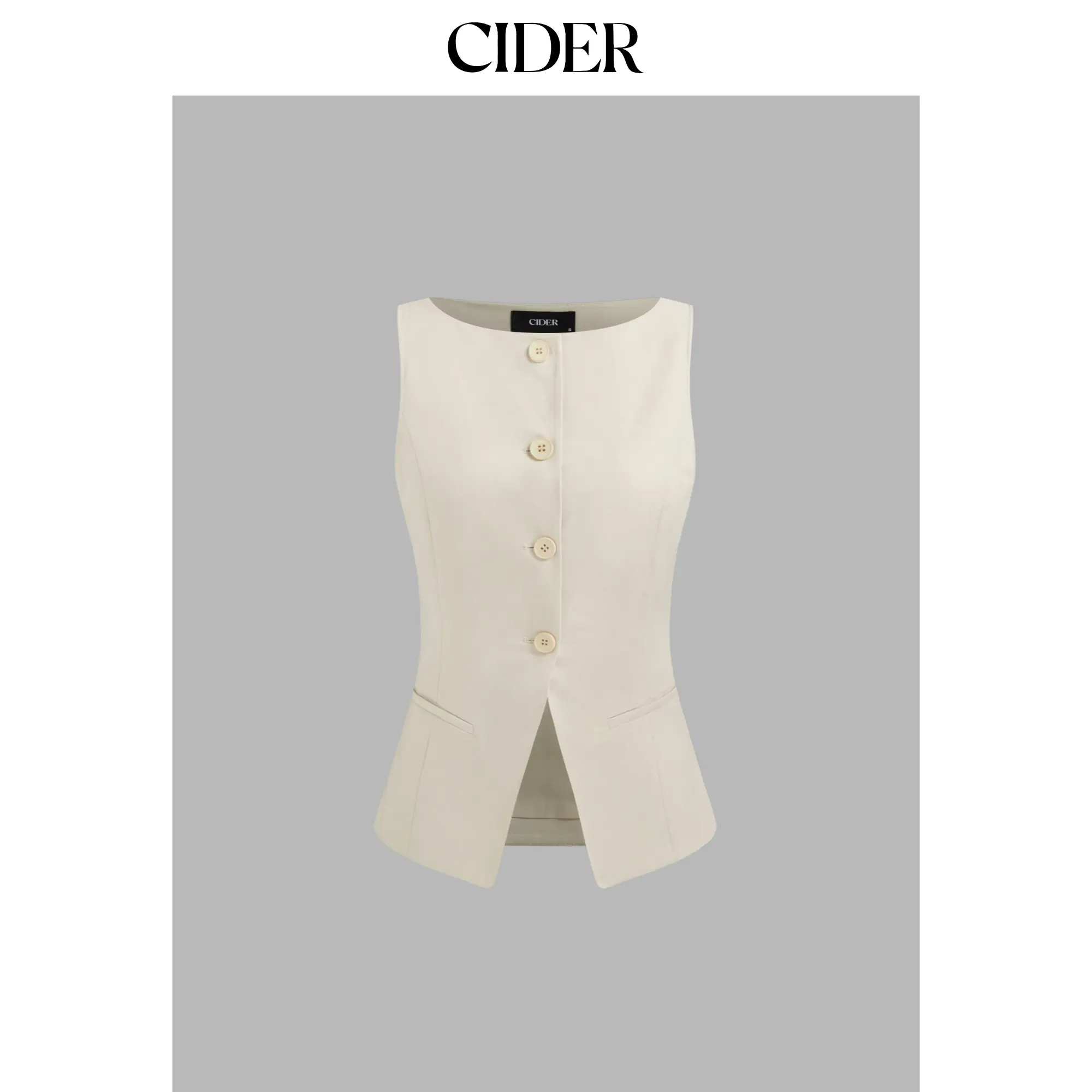 Cider Woven Boat Neck Solid Button Vest