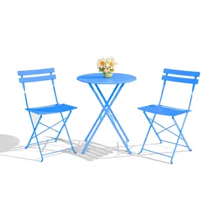 3-Piece Folding Bistro Set, Foldable Patio Furniture Set with Premium Frame, Outdoor Bistro Table and Chairs Set of 2 for Patio and Garden, Blue
