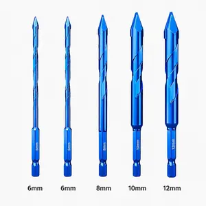 5-Piece Offset Tip Drill Bit Set, 6/6/8/10/12mm Multi-Material Bits for Tile, Concrete, Wood, Brick & Marble, 1/4 Inch Hex Shank