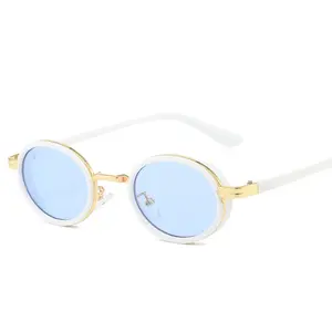 Unisex Industrial Steampunk Vintage Oval Full Rim Polarized Metal Sunglasses - Small Size Frame, Bold Fashion Statement Futuristic Eyewear