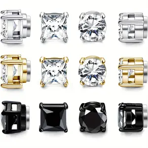 6mm 6 Pairs Stainless Steel Magnetic Stud Earrings for Men CZ Magnet Earrings Set Hypoallergenic Non-Piercing Clip on Earrings Fake Earrings Jewelry