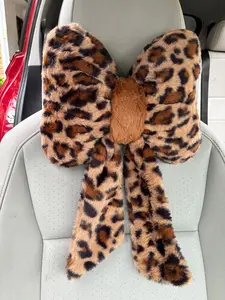 Brown Leopard Bow Headrest Pillow | Cute Car Accessories for Women
