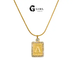 GGIRL 18K Gold Plated Square Hollow Letter Necklace With Stainless Steel Name Pendant Inlaid Rhinestone Edge Elegant Everyday Jewelry For Women Self Love Fashion Pendants Fashion Jewelry Gift for Holiday Haul Christmas Birthdays Anniversaries