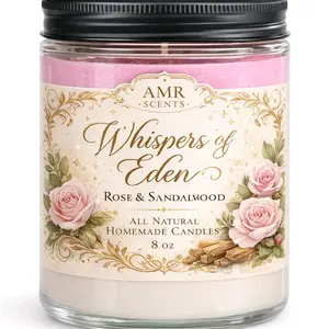 AMR Scents Whispers of Eden Rose & Sandalwood All Natural Homemade Candles 8 oz Scented Candle