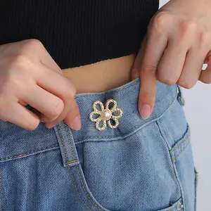 4PCS Flower Waist Adjuster - No-Sew & Sew-On Jean Tightener (Removable Buckle)