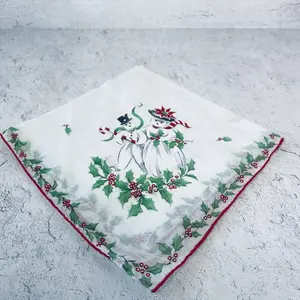 Vintage Christmas Handkerchief, Mr. & Mrs. Snowman, Keepsake, Collectible