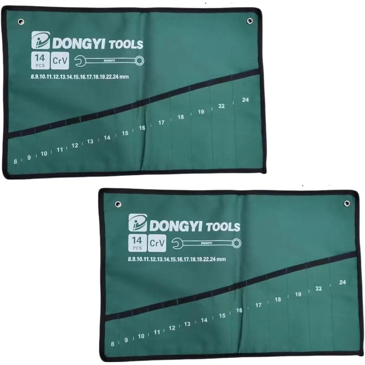 2 Pack Wrench Organizer Roll Up Pouch 14 Pocket Storage Slot Heavy Duty Canvas Bag for Spanners Ratchet Wrenches Set Metric & Standard Tool Shifters Screwdrivers Pliers Drawer Chest