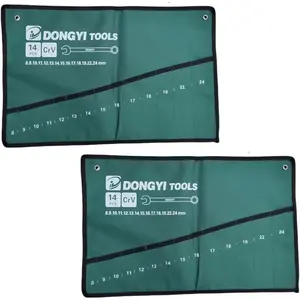 2 Pack Wrench Organizer Roll Up Pouch 14 Pocket Storage Slot Heavy Duty Canvas Bag for Spanners Ratchet Wrenches Set Metric & Standard Tool Shifters Screwdrivers Pliers Drawer Chest