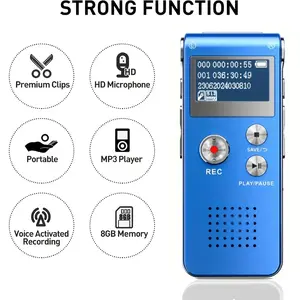 8GB Digital Voice Recorder with MP3 Player, Portable Audio - Rechargeable Lithium Polymer Battery, 6 Recording Modes, Voice Activated (VAR), Up to 650 Hours Audio Recording Capacity
