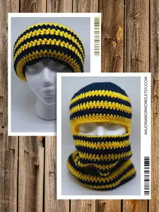 Blue and Gold Crochet Ski Mask, Handmade Balaclava