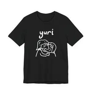Yuri line art couple kiss T-Shirt | Lesbian romance tee