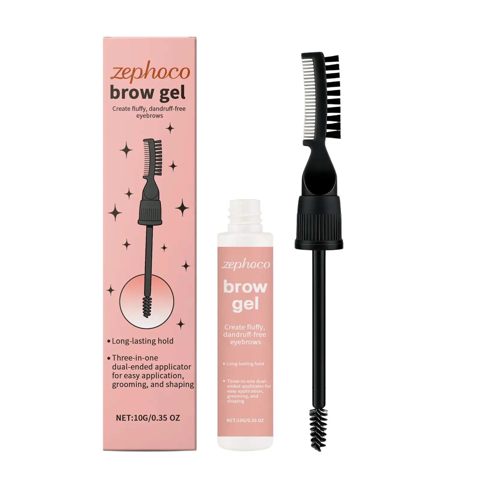 Dual-Ended Brow Gel & Brush – Natural Long-Lasting Hold, Easy Sculpting & Filling for Defined Brows
