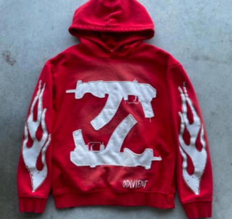 Men's casual street trendy patch hoodie sweatshirt with gun-style hood and pullover top