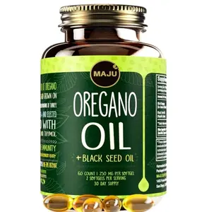 MAJU Oregano Capsules w/Black Seed Oil, 2-in-1 Softgel Oil of Oregano, Potent 90%+ Carvacrol, High Thymoquinone, 60 Count, 500mg per Serving, Wild Oregano and Black Seeds